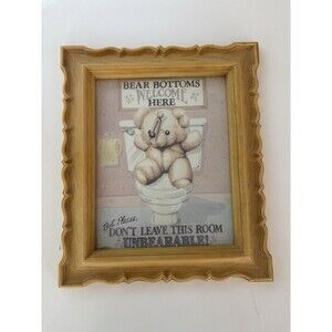 Vintage 1985 Bear Bottoms Welcome Here Bathroom Wall Art Teddy Bear Framed Print